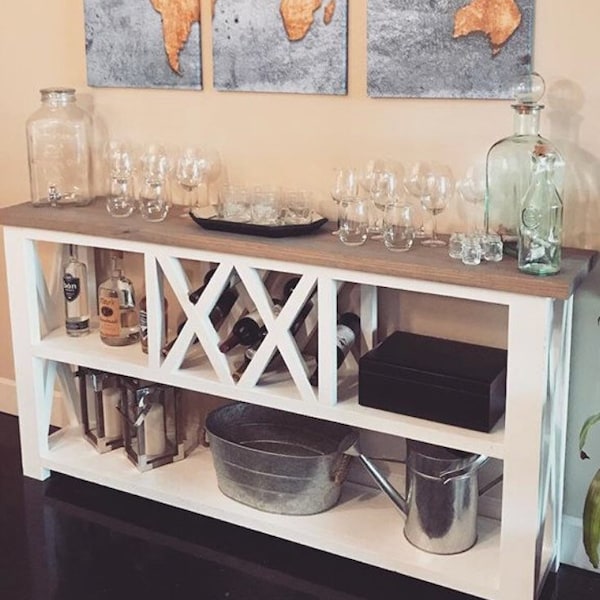 Rustic X Winerack Console table / Farmhouse Console table