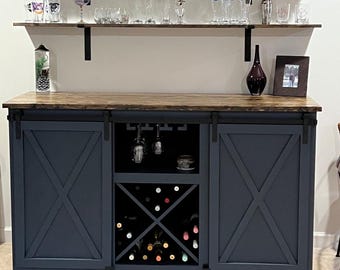 Farmhouse Barndoor Wine Cabinet: Customizable Coffee Bar