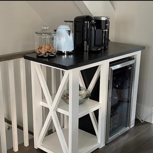 Rustic X Coffee Bar / Rustic X Farmhouse Coffee Bar / Mini Fridge Table / Dining Bar / Farmhouse Bar / Fridge Table / Mini Fridge Console image 10