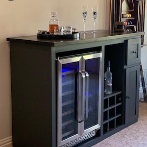 Customizable Coffee Bar Cabinet, Walnut Oak Wine Storage Console