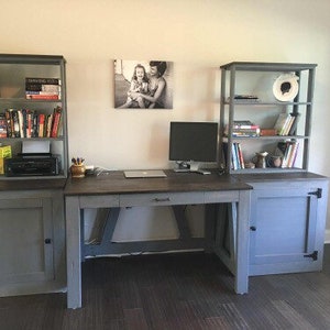 Rustic Computer desk with cabinets and bookshelves image 2