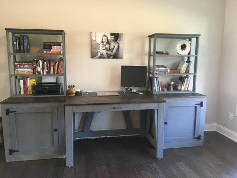 Rustic Computer desk with cabinets and bookshelves image 2