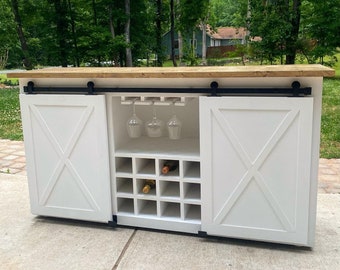 Barndoor wine Cabinet / Coffee Bar / Wine Bar / Wine Cabinet / Farmhouse Coffee Bar / Farmhouse Wine Bar /  / Fridge Cabinet / barn door