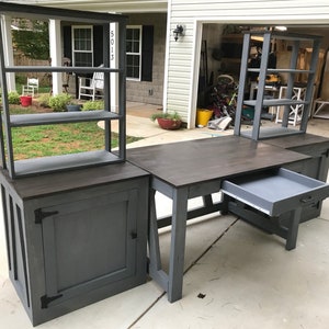 Rustic Computer desk with cabinets and bookshelves image 8