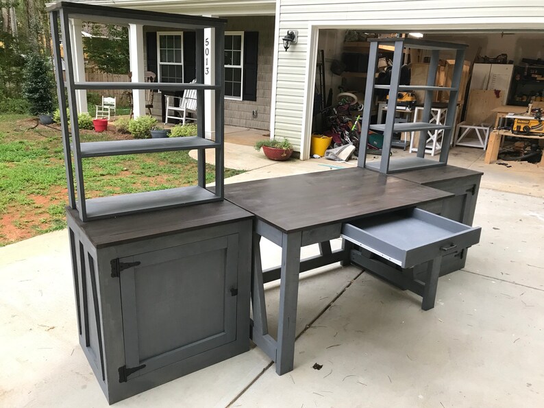 Rustic Computer desk with cabinets and bookshelves image 8