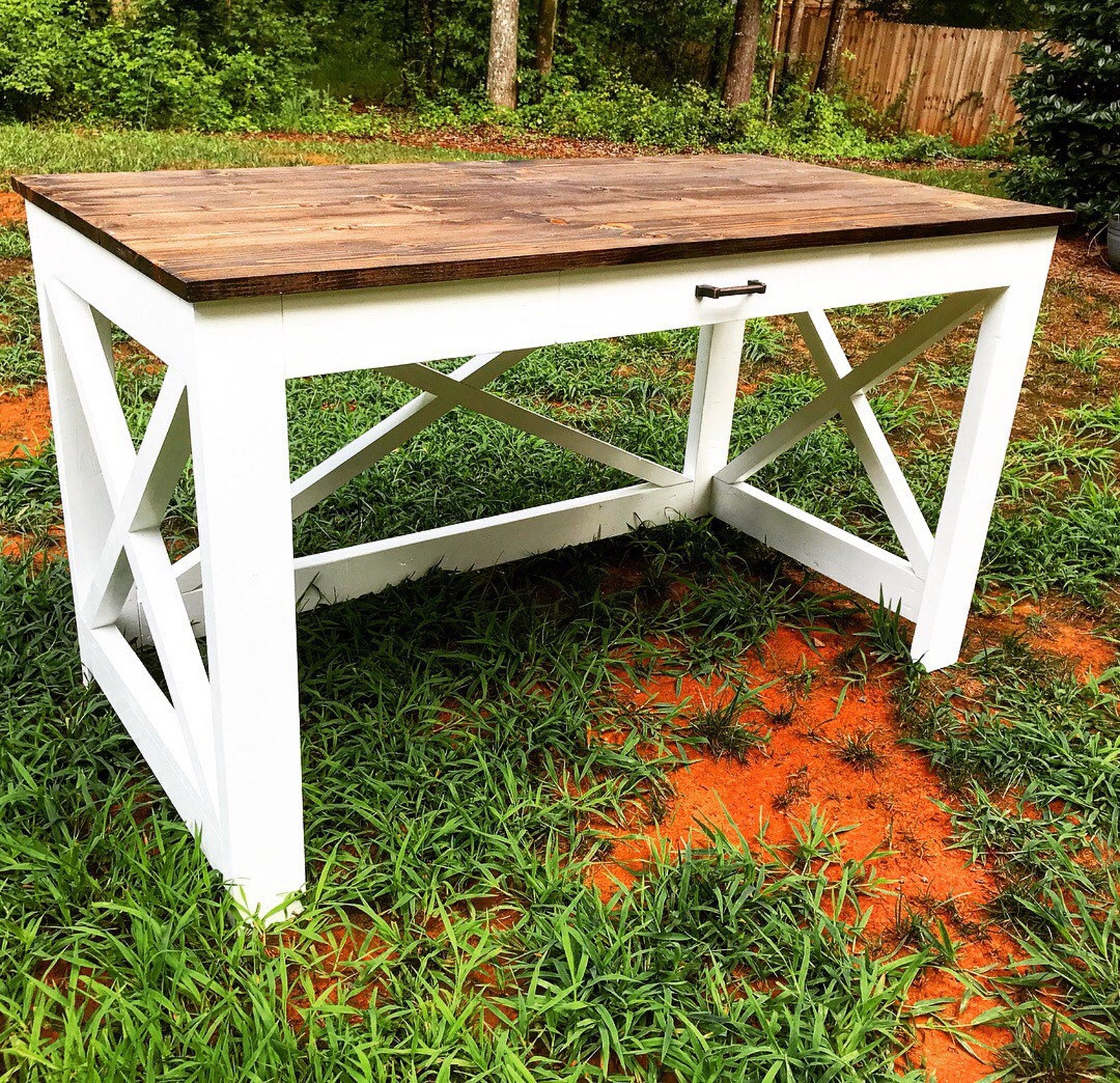 Rustic X Farmhouse Computer Desk With Drawer Etsy