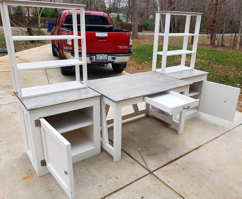 Rustic Computer desk with cabinets and bookshelves image 10