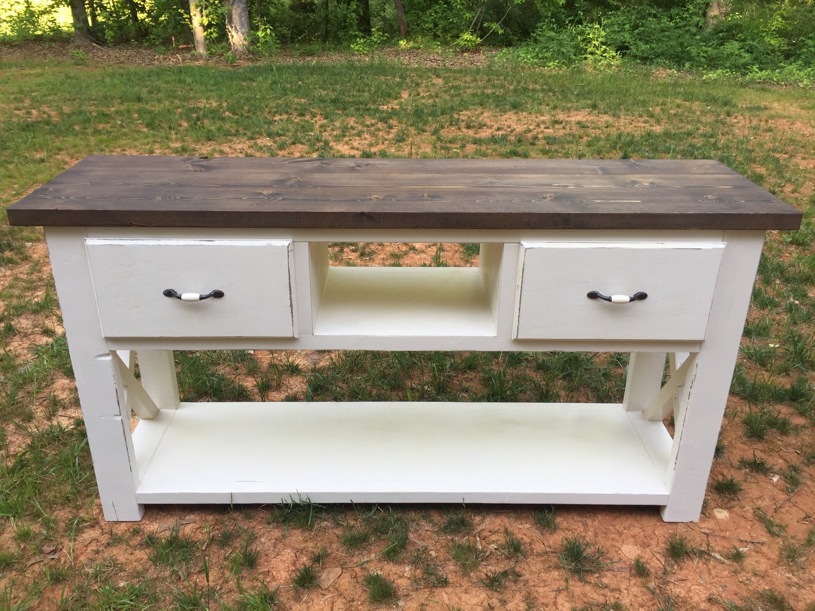 Rustic Farmhouse X Console Table With Drawers Etsy