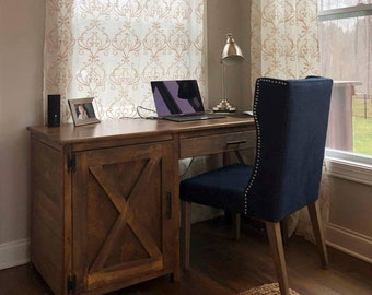 Rustic X Computer Desk with Drawer and Cabinet