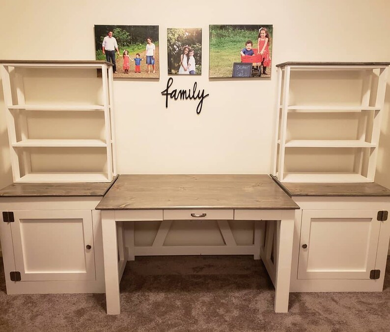 Rustic Computer desk with cabinets and bookshelves image 1