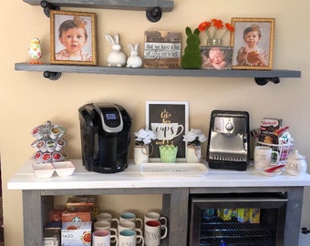 Rustic Farmhouse Coffee Bar with Mini Fridge Space