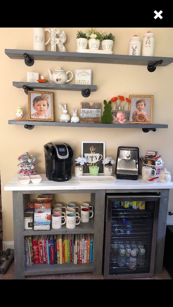 Rustic X Coffee Bar / Rustic X Farmhouse Coffee Bar / Mini Fridge