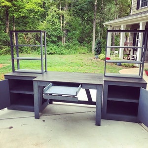 Rustic Computer desk with cabinets and bookshelves image 7