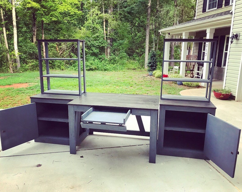 Rustic Computer desk with cabinets and bookshelves image 7