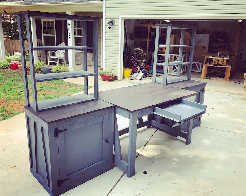 Rustic Computer desk with cabinets and bookshelves image 4