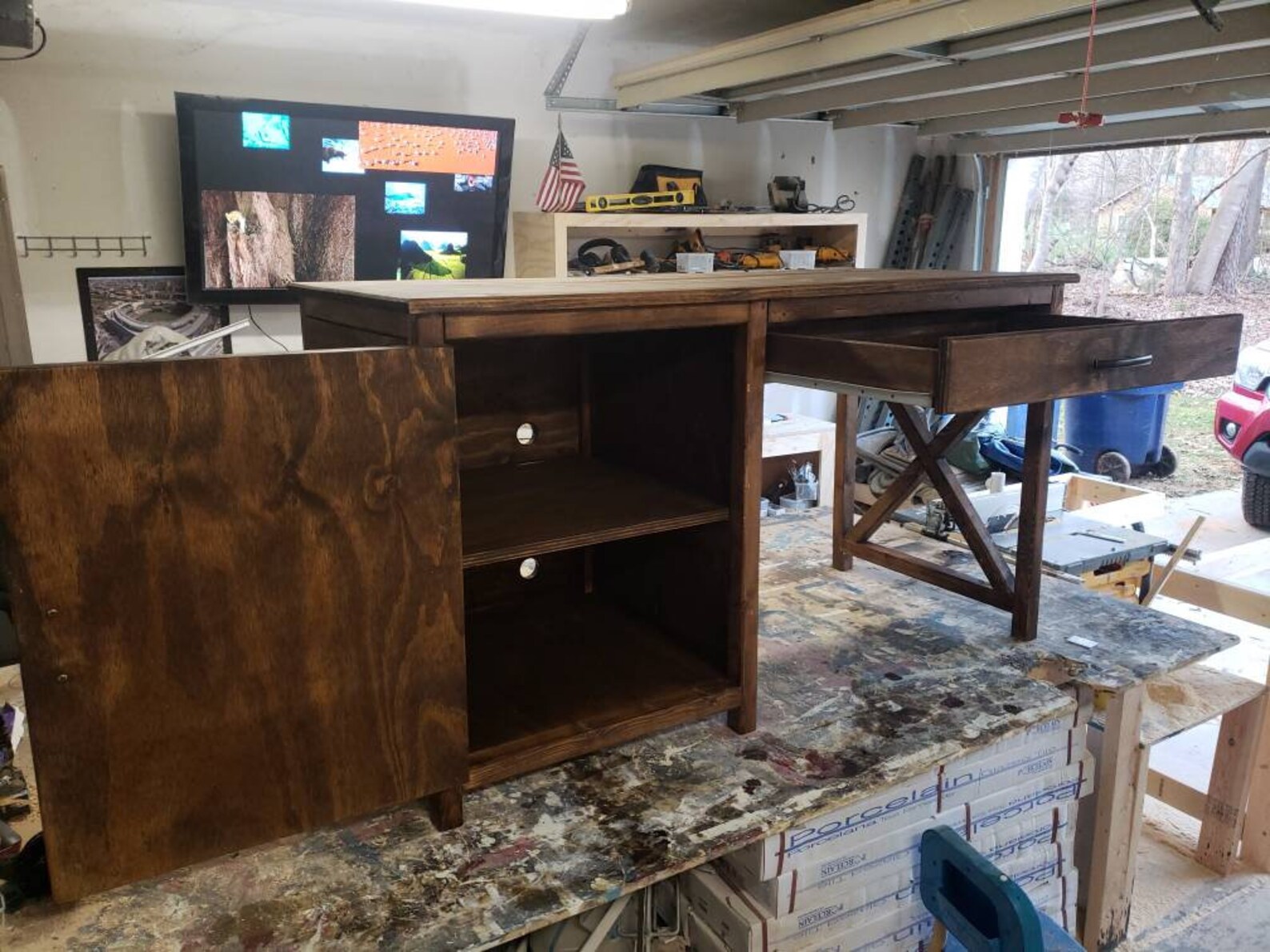 Rustic X Computer Desk With Drawer and Etsy