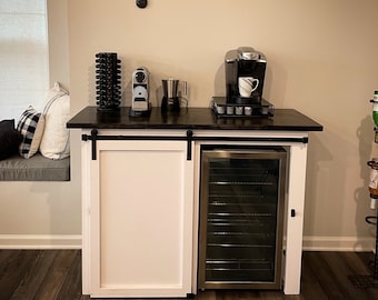 Barn Door Cabinet with Mini Fridge and Microwave