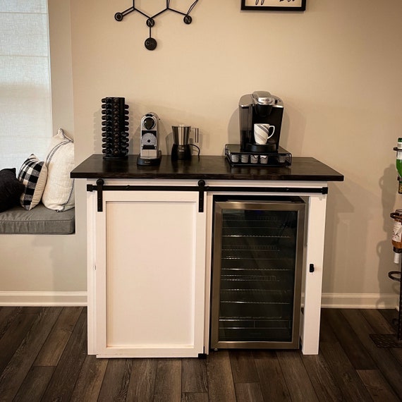 Farmhouse Style X Large Mini Frdge Cabinet With a Barn Door Slider