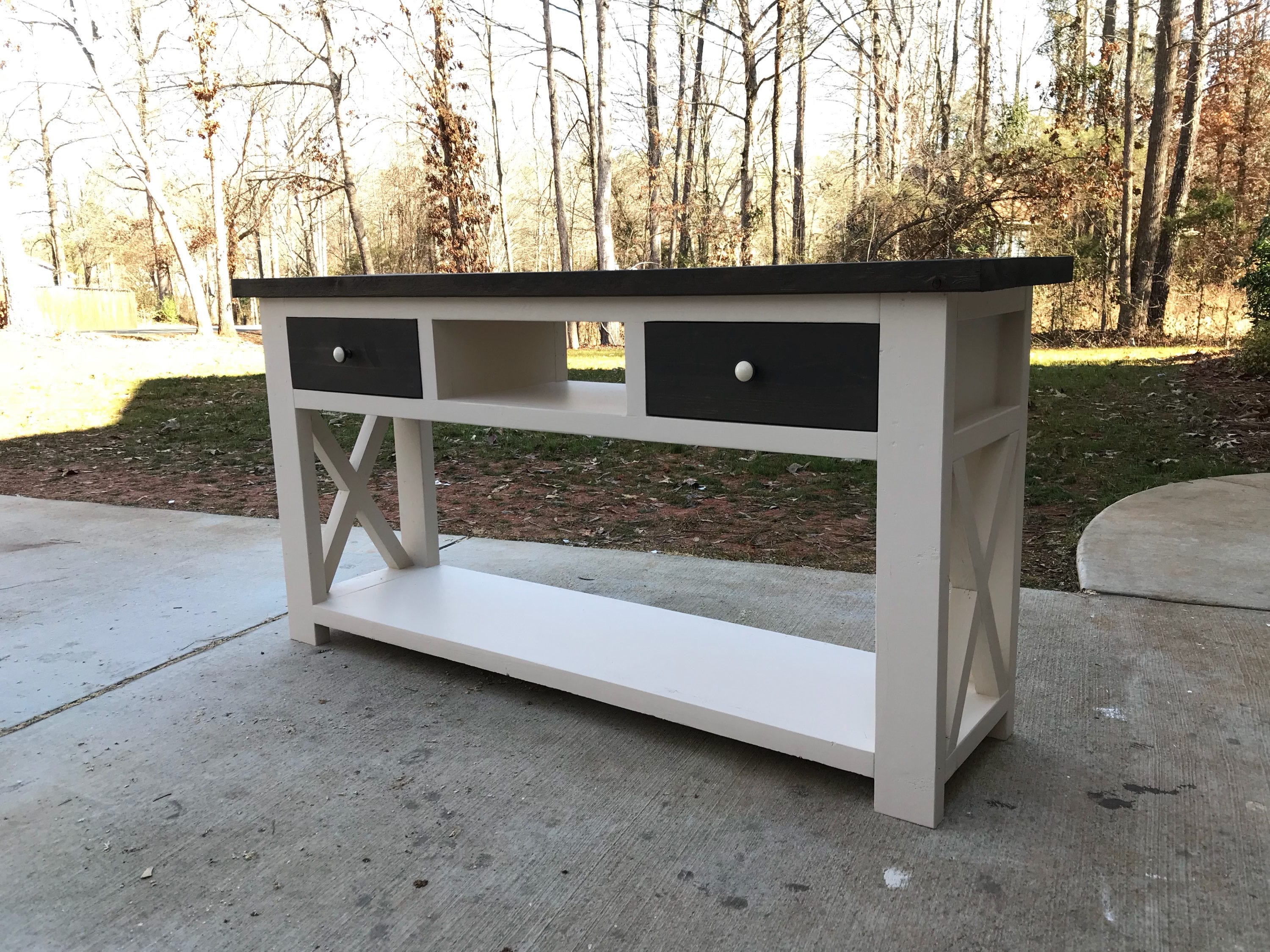 Rustic Farmhouse X Console Table with drawers Etsy