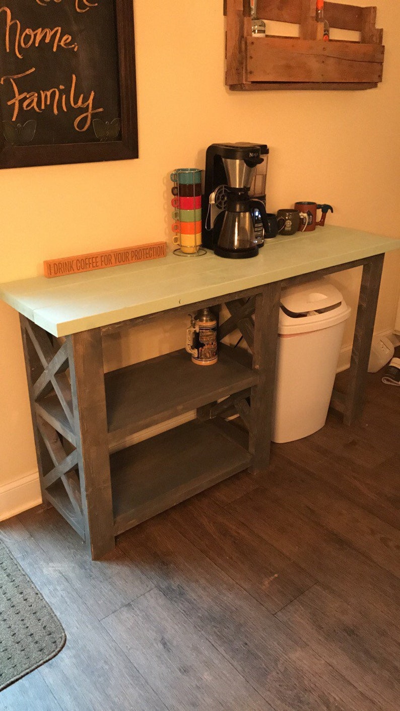 Rustic X Coffee Bar Farmhouse Mini Fridge Table Dining Console