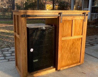 Oak Barndoor Coffee Bar / Farmhouse Coffee Bar / Rustic X Coffee Bar / Wine Bar / Wine Cabinet / Farmhouse Coffee cabinet / Sliding Barndoor