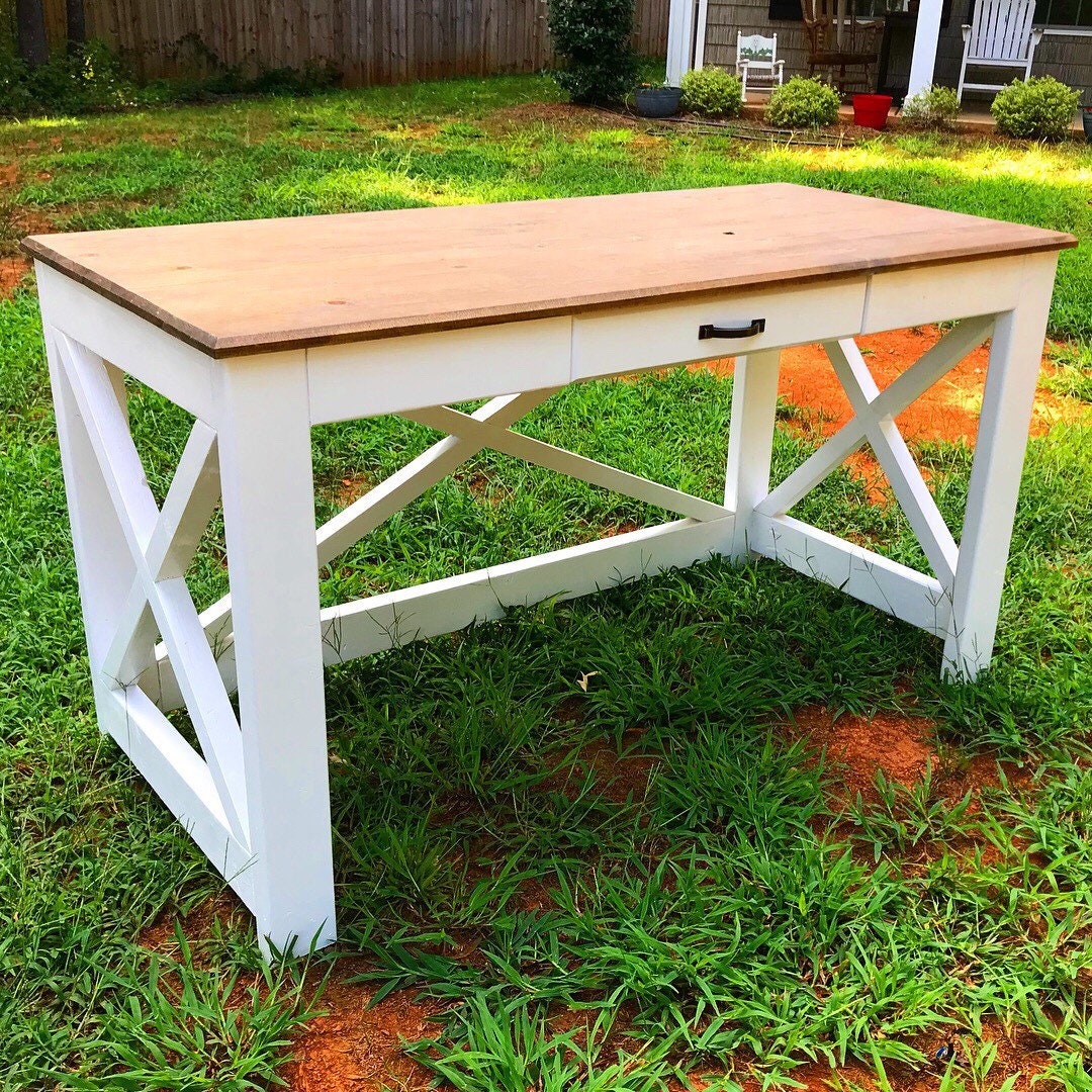 Rustic X Farmhouse Computer Desk With Drawer Etsy