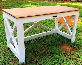 Rustic X Farmhouse Computer Desk with drawer