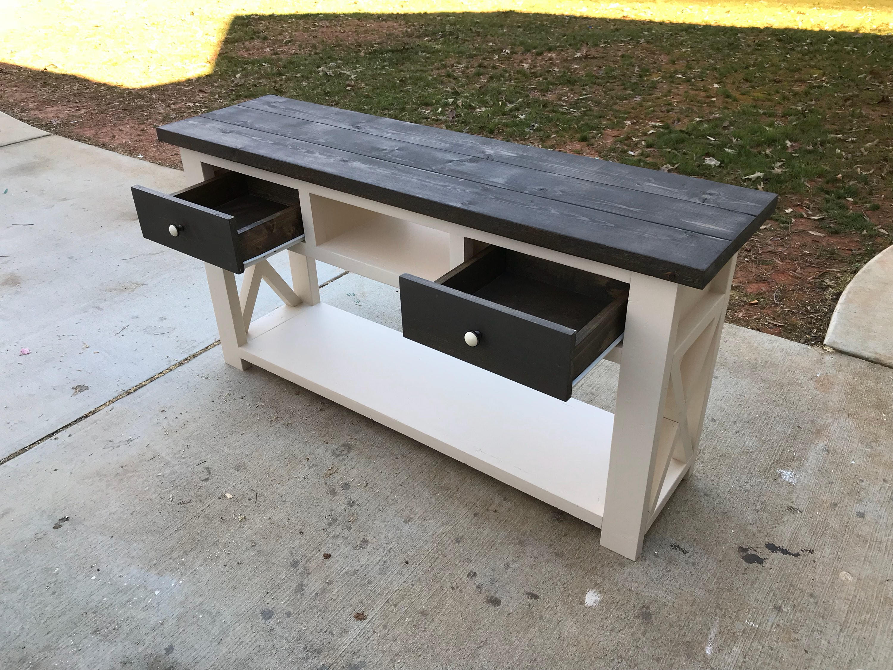 Rustic Farmhouse X Console Table with drawers Etsy