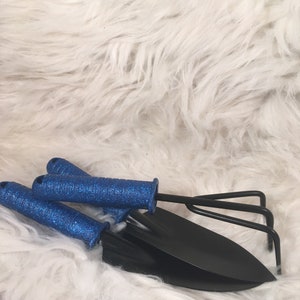 Glittered Garden Tool Set: Steel Trowel, Transplanter, Cultivator