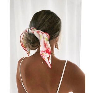 Silk hair scarf, floral silk scarf, square silk head scarf