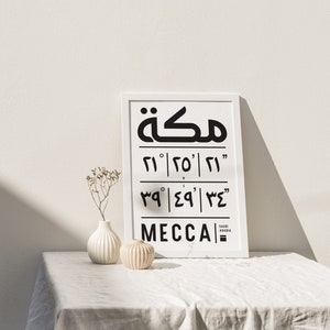 Mecca Coordinates Print, Mecca Wall Art, Islamic Art Print,  Islamic Wall decor, Digital Print, Kaba Print Coordinates, Kaba Wall Art