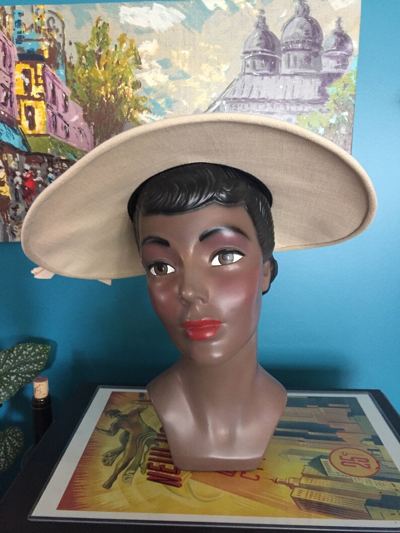 40/'s-Early 50/'s Ivory Linen Sun Bonnet Hat