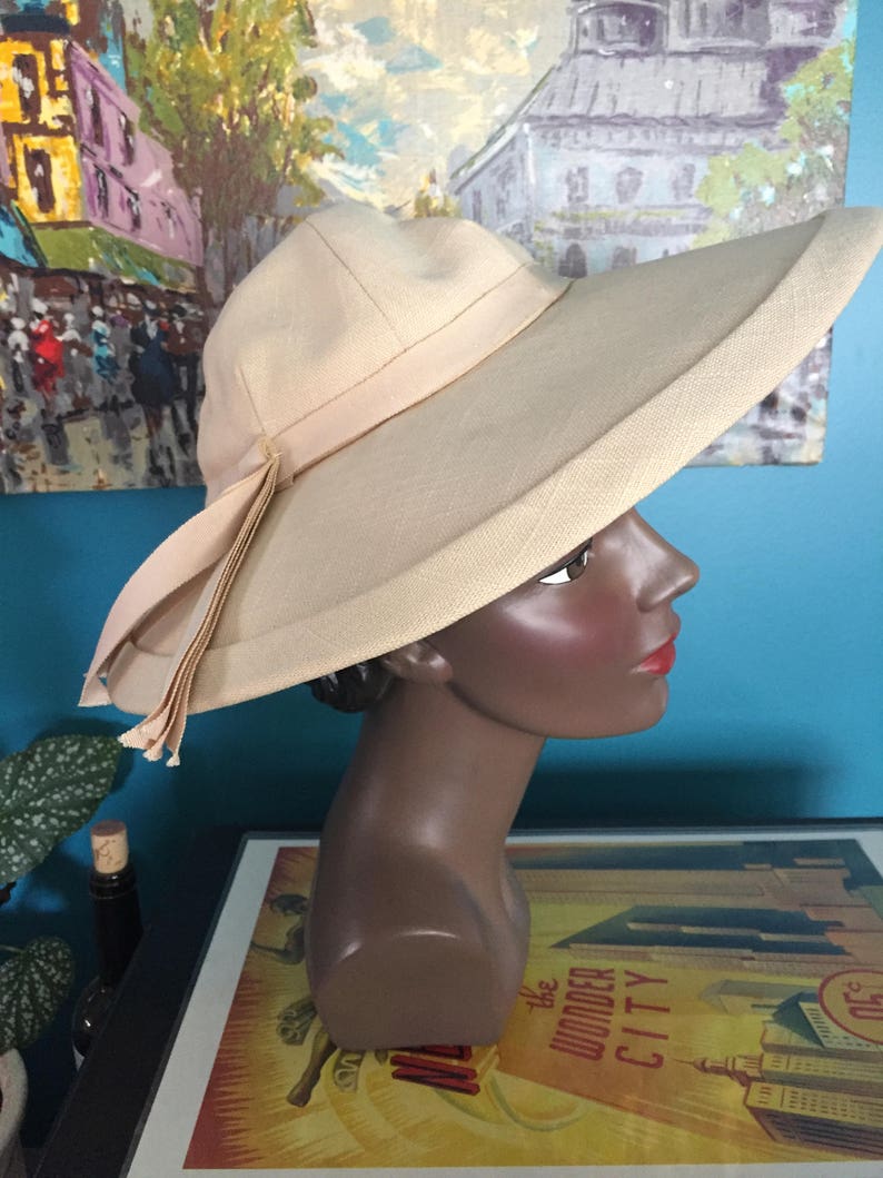 40/'s-Early 50/'s Ivory Linen Sun Bonnet Hat
