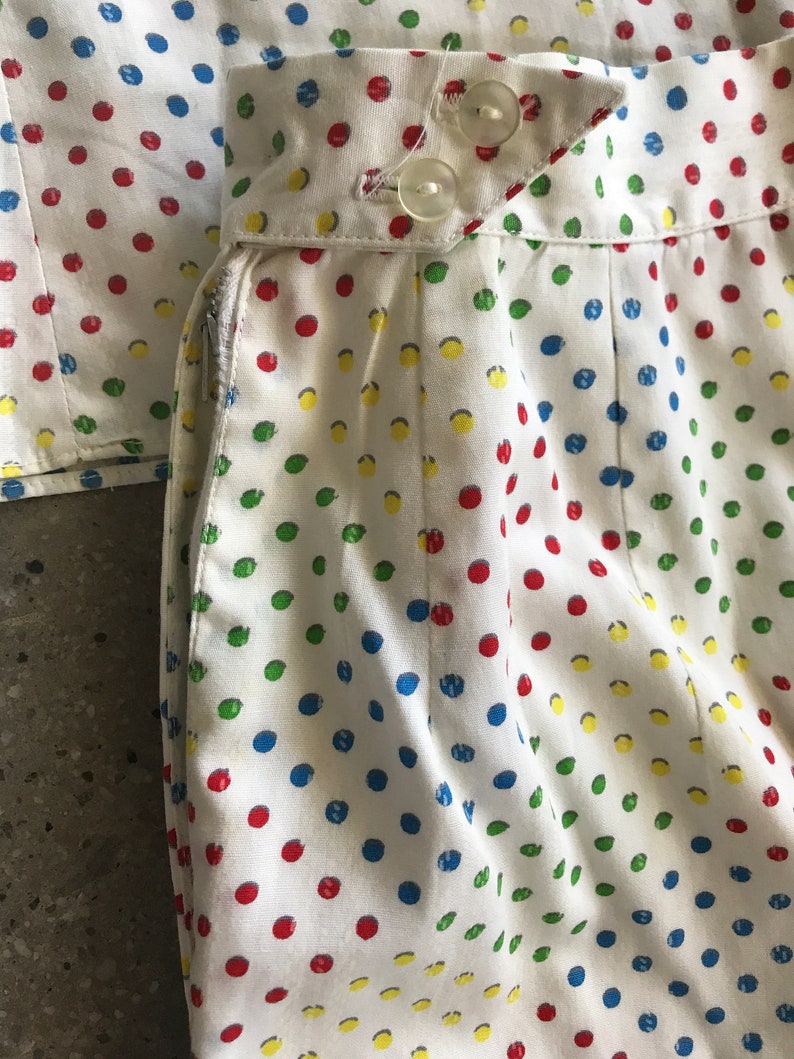 Early 60/'s Matching Shirt and Shorts Set Cotton Multicolored Polka Dots Print
