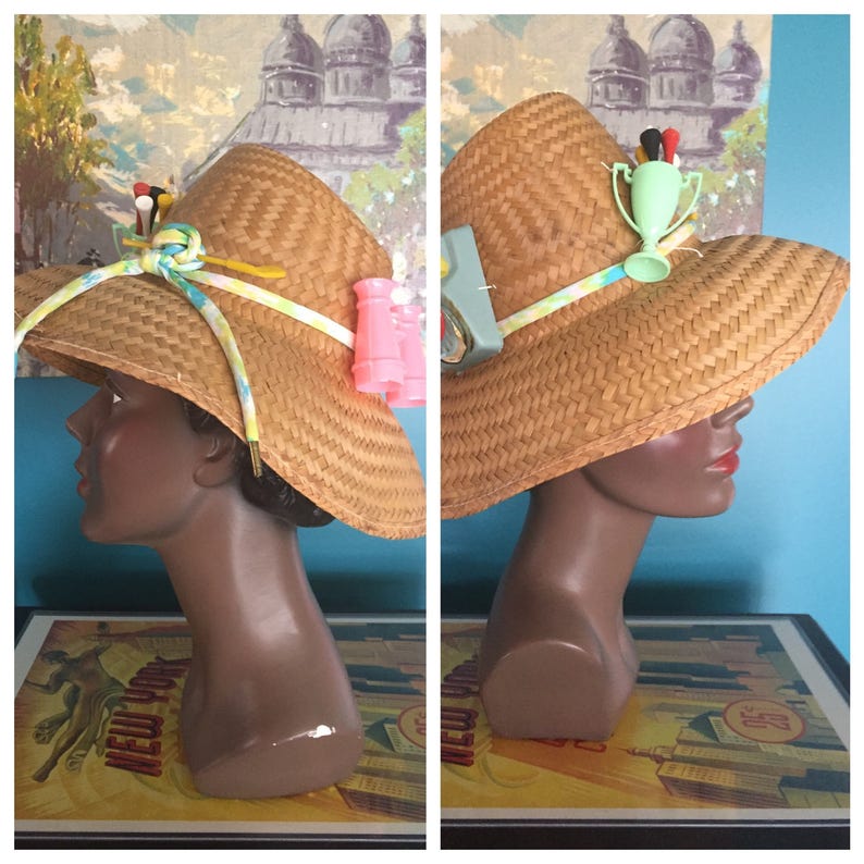 50's 60's Vintage Novelty Straw Sun Hat with Plastic Etsy