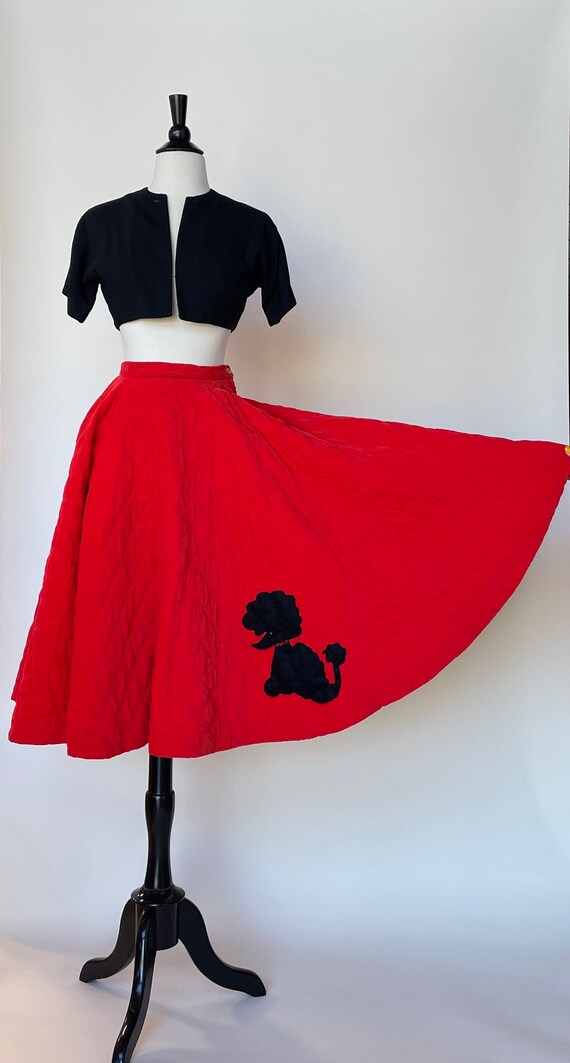 1950’s Red Quilted Corduroy Poodle Circle Skirt