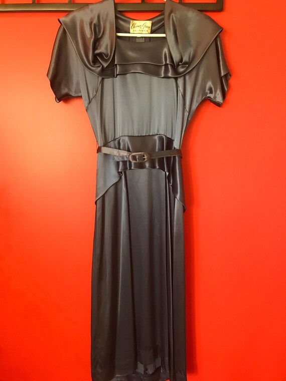 1940's Eleanor Green Dusty Blue Liquid Satin Eveni