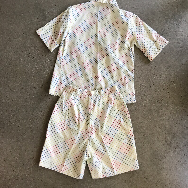 Early 60/'s Matching Shirt and Shorts Set Cotton Multicolored Polka Dots Print