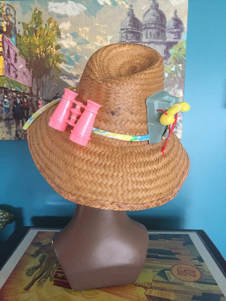 50's 60's Vintage Novelty Straw Sun Hat with Plastic Etsy