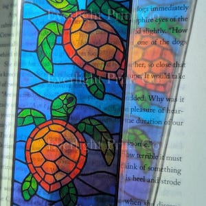 Stained Glass Style Bookmark - Sea Turtle Bookmark – Stained Glass Style Transparent Bookmark – Ocean Animal – Nature Gift for Readers