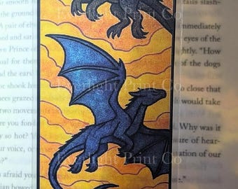 Stained Glass Style Bookmark - Dragon Bookmark – Flying Dragons Stained Glass Bookmark – Sunset Fantasy Bookmark – Gift for Readers