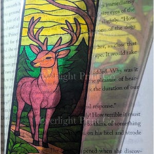 Stained Glass Style Bookmark - Deer in Forest Bookmark -  Transparent Fantasy Bookmark - Bookish Gift - Nature Bookmark for Readers