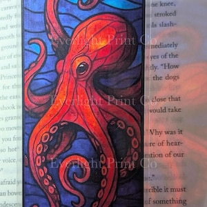 Stained Glass Style Bookmark - Octopus Bookmark – Ocean-Themed Transparent Bookmark – Sea Life - Nature Gift for Readers