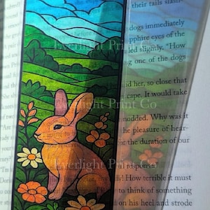 Stained Glass Style Bookmark - Rabbit/Bunny in Forest Bookmark -  Transparent Fantasy Bookmark - Bookish Gift - Nature Bookmark for Readers