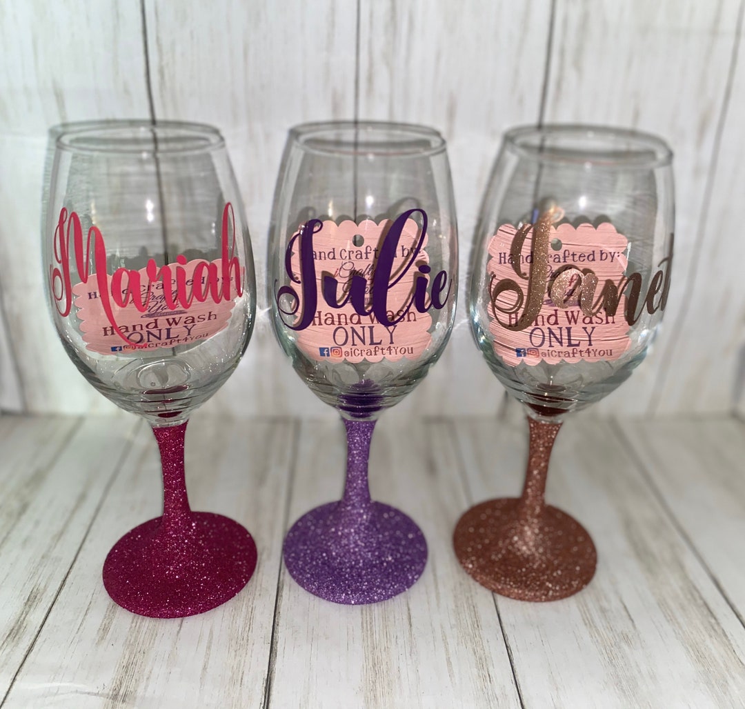Custom Wine Glass, Custom Glittered Wine Glass, Personalized Wine Glass