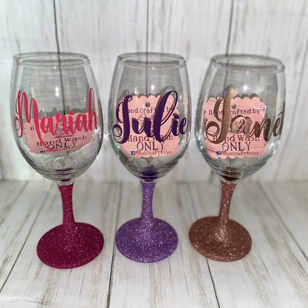 Custom Wine Glass, Custom Glittered Wine Glass, Personalized Wine Glass, Glitter Stem Wine Glass, Custom Name Wine Glass, Wine Don't Whine