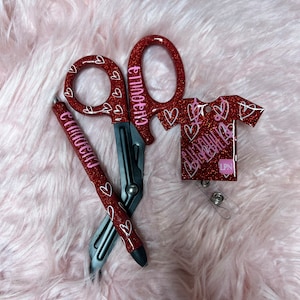 Valentine's Day Glitter Nurse Set: Custom Badge Reel, Trauma Shears & Pen