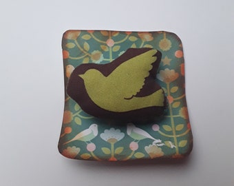 Handmade fabric bird brooch