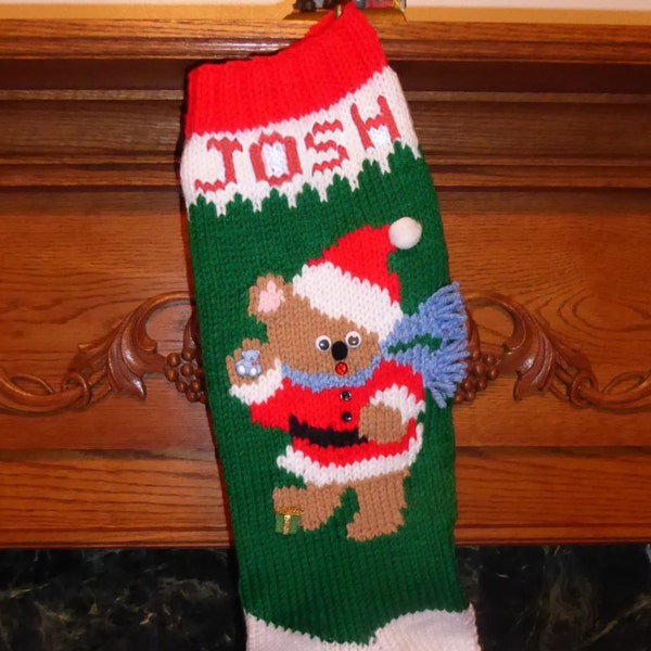 Knitted Christmas Stocking Pattern - "A Christmas Bear - Boy"