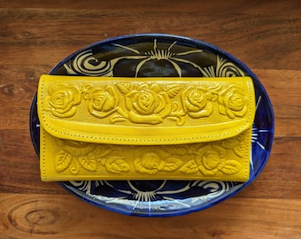 Embossed Women's Wallet | Mexican Wallet | Yellow Leather Wallet